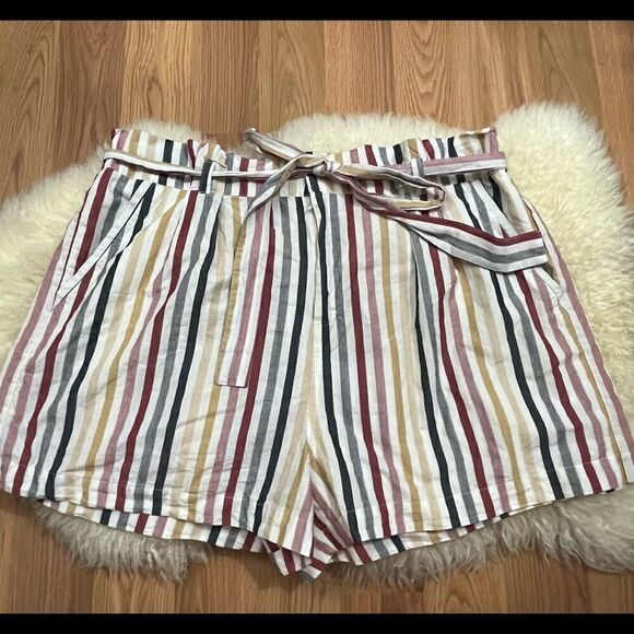 Forever 21+ Striped Cotton Paper Bag Shorts 3X - Picture 1 of 6